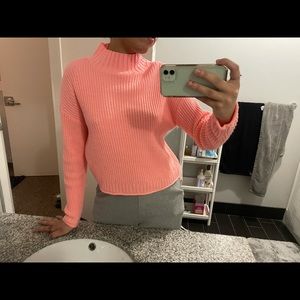 Neon pink cozy turtleneck sweater!